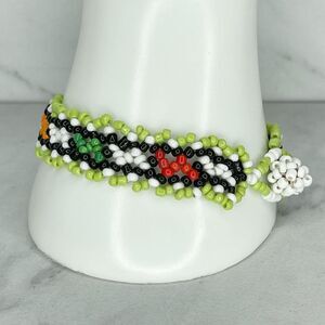 Colorful Beaded Toggle Close Bracelet Green White Yellow Red Orange Black